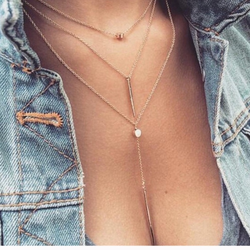 🖤Silver Rod & pendant 3 layer necklace 🖤